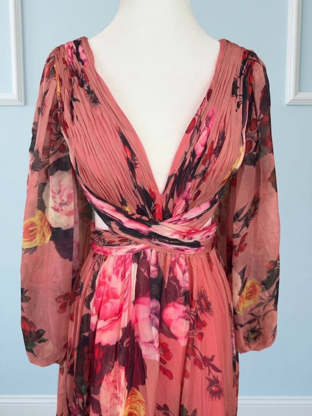 NWT MAC DUGGAL 67946 FLORAL Ruffles Maxi Chiffon Gown sz 2 Wedding guest Garden - Picture 5 of 8